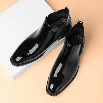 Ανδρικές μπότες Chelsea Black Casual Slip σε κοντές μπότες Vintage μόδας καουμπόικες μπότες λουστρίνι Casual γυαλιστερά μποτάκια
