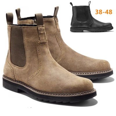 New Style Wear Resistant Cattle Suede Hand Frosted High Top Men`s Boots Leisure Black Men`s Chelsea Boots Plus Size 38-48