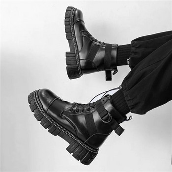 2022 Нови модни черни мъжки мотоциклетистки ботуши Удобни ботуши на глезена на платформа Мъжки ежедневни ботуши с връзки за мъже botas hombre