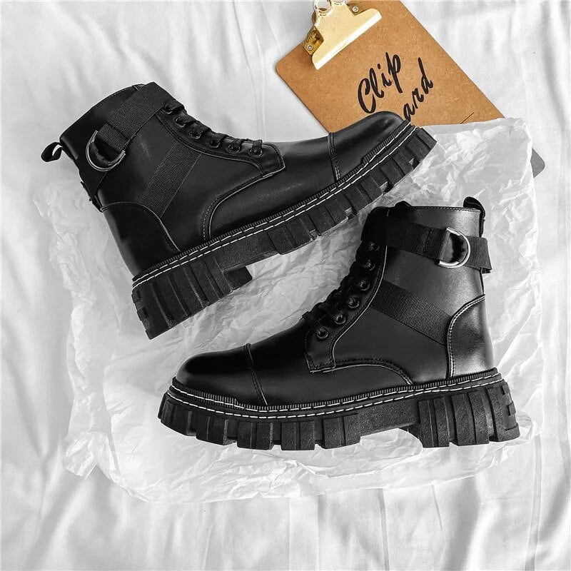 2022 m. naujos mados juodi vyriški motociklininko batai, patogūs platforminiai, vyriški, suvarstomi, laisvalaikio batai botas hombre