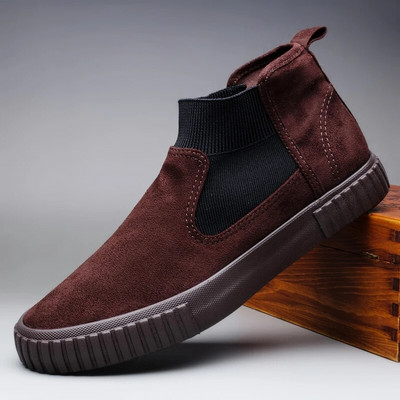 2024 Casual Shoes Man Spring New Fashion Casual Men Ankle Chelsea Boots Male Shoes Suede Leather Slip On Motorcycle Man Boot