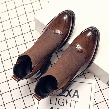 Ανδρικές μπότες casual ρετρό ραφές, δερμάτινα παπούτσια Oxford Brogue που αναπνέουν φθινοπωρινά κλασικά ανδρικά μποτάκια slip on παπούτσια