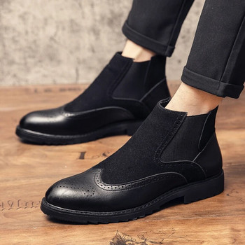 Ανδρικές μπότες casual ρετρό ραφές, δερμάτινα παπούτσια Oxford Brogue που αναπνέουν φθινοπωρινά κλασικά ανδρικά μποτάκια slip on παπούτσια