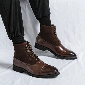 Дизайнерски нови мъжки кожени ботуши с остри мъжки бизнес ботуши Модни мъжки високи обувки Мъжки ботуши Челси Голям размер: 38-48
