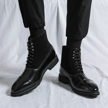 Дизайнерски нови мъжки кожени ботуши с остри мъжки бизнес ботуши Модни мъжки високи обувки Мъжки ботуши Челси Голям размер: 38-48