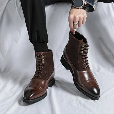 Cizme de piele pentru bărbați noi de designer Cizme de afaceri pentru bărbați ascuțite Pantofi înalți pentru bărbați de modă Cizme Chelsea pentru bărbați Dimensiune mare：38-48