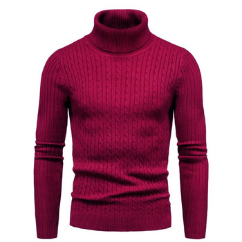 Есен и зима 2023 г. Нов мъжки пуловер с висока яка, едноцветен пуловер, плетен стегнат и топъл топ