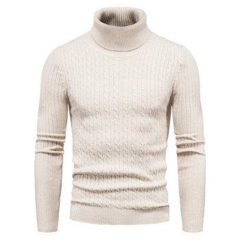 Есен и зима 2023 г. Нов мъжки пуловер с висока яка, едноцветен пуловер, плетен стегнат и топъл топ