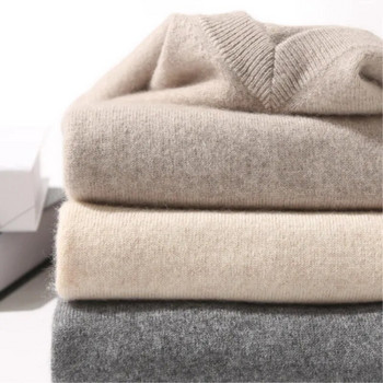 Мъжки кашмирени топли пуловери, пуловер с V-образно деколте, плетени, есенно-зимни вталени горнища, мъжки вълнени трикотажни дрехи, джъмпери, долна риза, голям размер