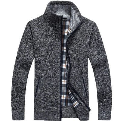 Pulover tricotat pentru bărbați, gros, de iarnă, alb, cu mânecă lungă, cardigan fleece, fermoar complet, îmbrăcăminte pentru bărbați, mai mari, pentru toamnă