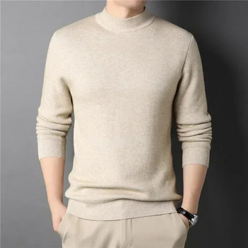 Вълна 2023 Чисто нов мъжки кашмирен пуловер с висока яка с висока яка Мъжки пуловери Плетени пуловери за мъже Младежки тънък трикотаж Мъжки пуловер