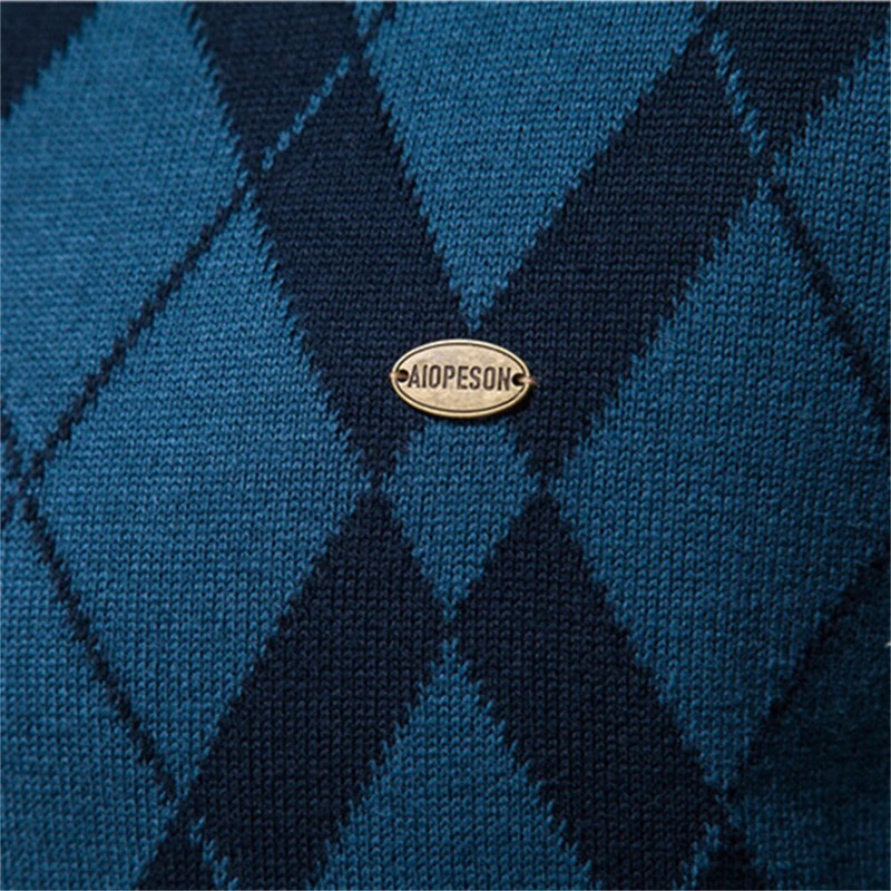 Ανδρικά πουλόβερ AIOPESON Argyle Cotton Mock Λαιμόκοψη Συνονθύλευμα Πουλόβερ Ανδρικά Χειμερινά Υψηλής Ποιότητας Μόδα Ζεστά Πουλόβερ για Άντρες
