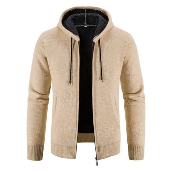 Ανδρικό πουλόβερ με φερμουάρ με κουκούλα χειμωνιάτικη ζακέτα 2023 Πλεκτό πουλόβερ με ζεστή λεπτή εφαρμογή Ανδρικά παλτό με κουκούλες από φλις ανδρικά M-4Xl