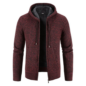 Ανδρικό πουλόβερ με φερμουάρ με κουκούλα χειμωνιάτικη ζακέτα 2023 Πλεκτό πουλόβερ με ζεστή λεπτή εφαρμογή Ανδρικά παλτό με κουκούλες από φλις ανδρικά M-4Xl