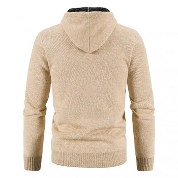 2023 Зимна дебела жилетка Мъжки пуловер с цип и качулка Моден топъл тънък плетен пуловер Мъжки поларени качулки Палта Мъжки M-4Xl
