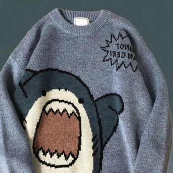 Жени, мъже, пуловер с щампа на акула, кръгло деколте, универсален пуловер с дълъг ръкав, голям пуловер, топ Harajuku, хип-хоп, свободен плетен пуловер