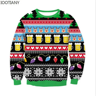 Vīrieši Sievietēm Neglīts Ziemassvētku kapucis Smieklīgs kupls ziemeļbriežu kulminācija lipīgi Ziemassvētku džemperi Topi Pāra svētku ballīte Ziemassvētku džemperis