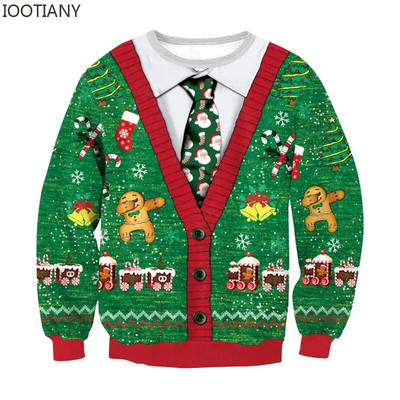 Vīrieši Sievietēm Neglīts Ziemassvētku kapucis Smieklīgs kupls ziemeļbriežu kulminācija lipīgi Ziemassvētku džemperi Topi Pāra svētku ballīte Ziemassvētku džemperis