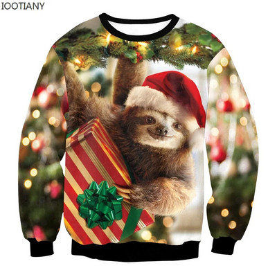 Vīrieši Sievietēm Neglīts Ziemassvētku kapucis Smieklīgs kupls ziemeļbriežu kulminācija lipīgi Ziemassvētku džemperi Topi Pāra svētku ballīte Ziemassvētku džemperis