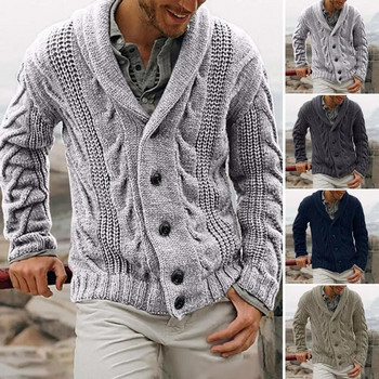 Ανδρικό μπουφάν με μείγμα από βαμβάκι Μοντέρνα ανδρική ζακέτα με πουλόβερ για το φθινόπωρο χειμώνα Κομψό κλείσιμο με κουμπιά μακρυμάνικο πλεκτό σχέδιο