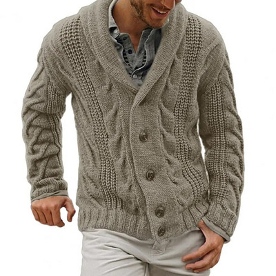 Мъжко яке от смесен памук Моден мъжки пуловер Жилетка за есен зима Стилно закопчаване с копчета Плетен дизайн с дълъг ръкав