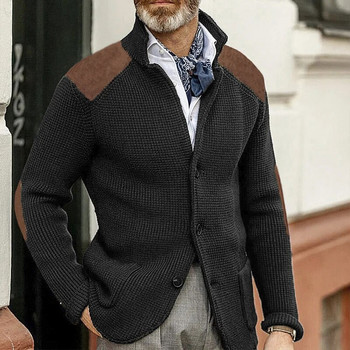 Есен и зима 2023 г. Нов стил Пуловер Жилетка Тънък ревер Плетено яке с дълъг ръкав Съответстващ цвят Ежедневно голямо мъжко