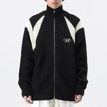 Ζακέτα με διπλό φερμουάρ Ανδρικό πουλόβερ Γυναικείο Ρετρό Χαλαρά Πλεκτά Πλεκτά Φθινοπωρινά Streetwear Harajuku Street Color Block Jacket Νέο