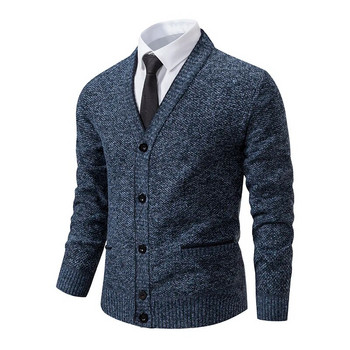 Мъжка плетена жилетка с V-образно деколте есенно-зимен нов пуловер