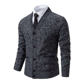 Мъжка плетена жилетка с V-образно деколте есенно-зимен нов пуловер