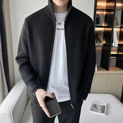 Uus meeste soliidne silmkoeline kampsun püsti krae Mood lukuga kardigan kampsunid Kootud suures suuruses trikotaaž jakk meestele C110