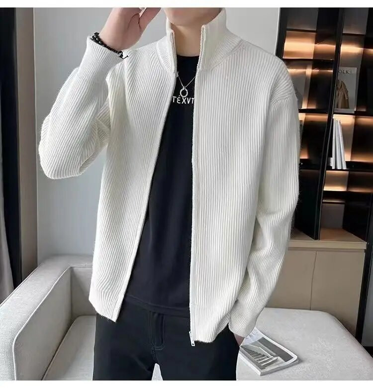 Uus meeste soliidne silmkoeline kampsun püsti krae Mood lukuga kardigan kampsunid Kootud suures suuruses trikotaaž jakk meestele C110