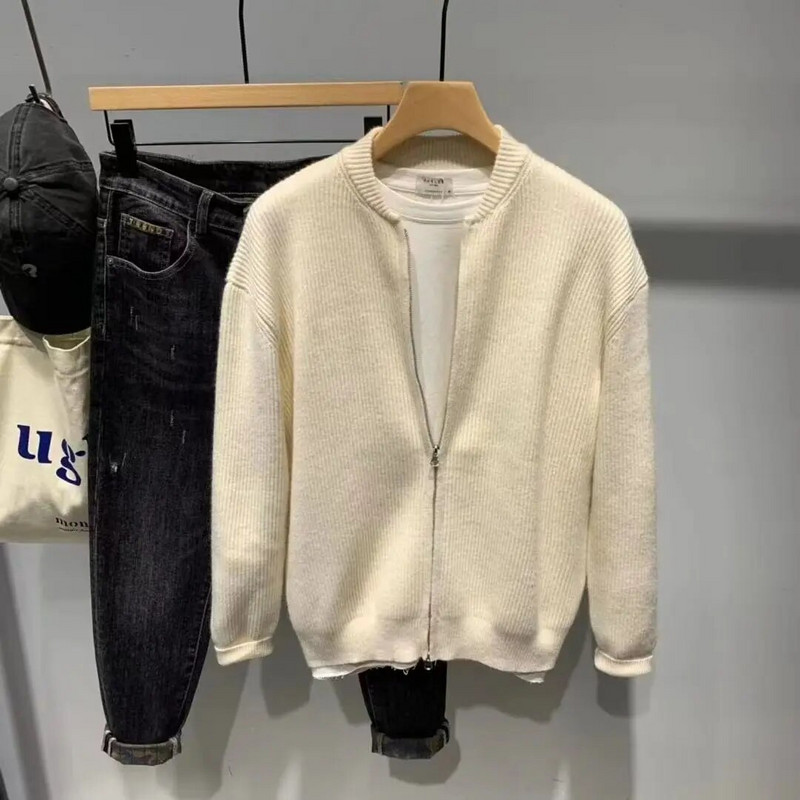 Uus meeste soliidne silmkoeline kampsun püsti krae Mood lukuga kardigan kampsunid Kootud suures suuruses trikotaaž jakk meestele C110