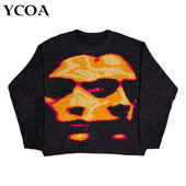 Meeste talvekampsun, ülisuur kootud džemprid Y2k vintage pikkade varrukatega topp Harajuku tänavarõivad, graafilised pulloverid Korea grunge riided