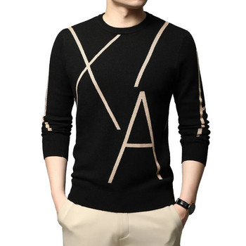 2022 Нова модна марка Плетива от висок клас Дизайнерски зимен вълнен пуловер Черен пуловер за мъже Cool Autum Ежедневен джъмпер Мъжко облекло