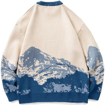 Мъжки хип-хоп улично облекло Harajuku пуловер ретро японски стил Snow Mountain плетен пуловер зимен ежедневен пуловер трикотаж