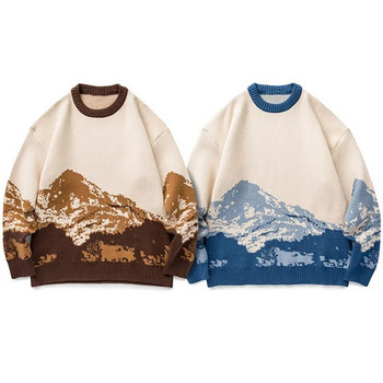 Ανδρικά χιπ χοπ streetwear Harajuku πουλόβερ Vintage γιαπωνέζικου στυλ Πλεκτό Snow Mountain Πλεκτό πουλόβερ Χειμερινό καθημερινό πουλόβερ πλεκτά