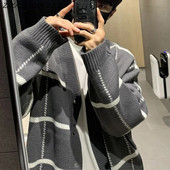 Rudens ziemas vintage trikotāža 2023. g. luksusa trikotāžas džemperis vīriešiem ar garām piedurknēm ikdienas ielas apģērba mētelis ar V kakla izgriezumu