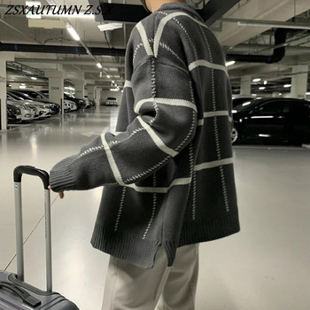 Есен Зима Реколта Трикотаж 2023 Луксозна плетена жилетка Пуловер Мъжки ежедневни улични дрехи с дълъг ръкав V деколте пачуърк палто