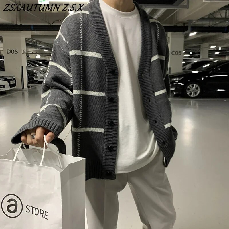 Rudens ziemas vintage trikotāža 2023. g. luksusa trikotāžas džemperis vīriešiem ar garām piedurknēm ikdienas ielas apģērba mētelis ar V kakla izgriezumu