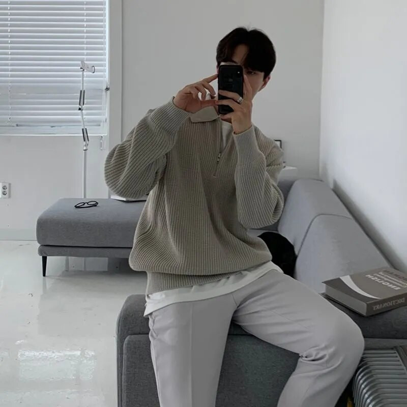 Atvartas Megztinis Rudens Žiema Vyriški šilta mada Kasdienis megztas megztinis Laisvas užtrauktukas ilgomis rankovėmis Megztinis Vyriškas megztinis Drabužiai