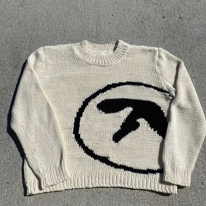Vīriešu džemperis Aphex Twin Knit ziemas lielizmēra vintage topi ar garām piedurknēm Džemperis džemperis Y2k Streetwear grafisks modes apģērbs
