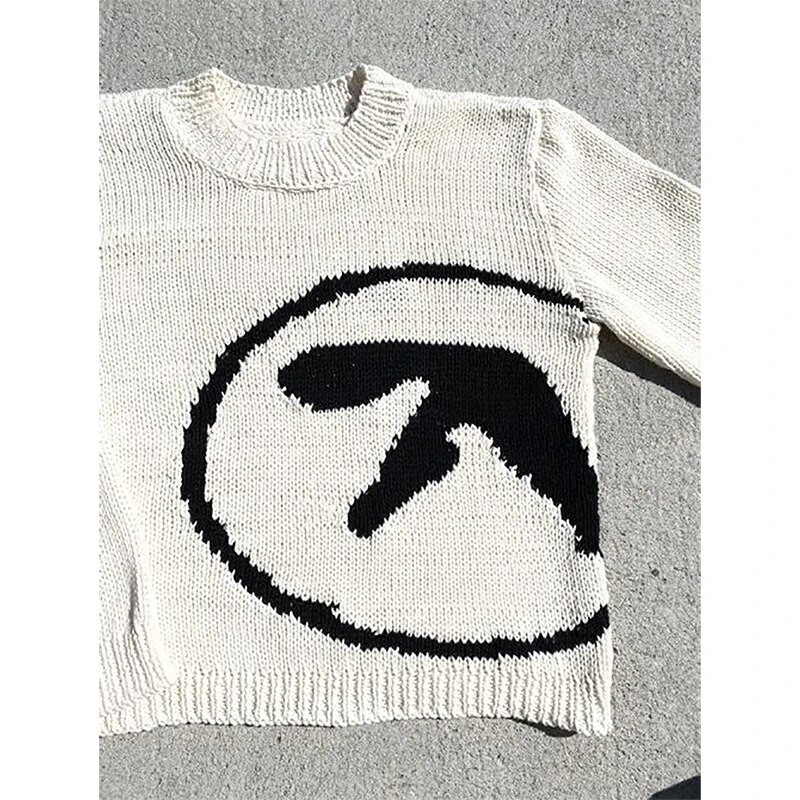 Vīriešu džemperis Aphex Twin Knit ziemas lielizmēra vintage topi ar garām piedurknēm Džemperis džemperis Y2k Streetwear grafisks modes apģērbs