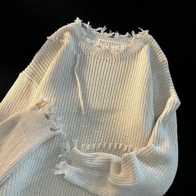 Fashion Niche Πλεκτά Πουλόβερ Φθινόπωρο Χειμώνας με σκισμένο λαιμόκοψη Αιτιακή Χαλαρά Πλεκτά Πλεκτά Πουλόβερ Ανδρικά Ρούχα