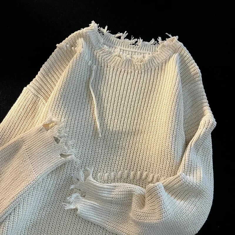 Fashion Niche Πλεκτά Πουλόβερ Φθινόπωρο Χειμώνας με σκισμένο λαιμόκοψη Αιτιακή Χαλαρά Πλεκτά Πλεκτά Πουλόβερ Ανδρικά Ρούχα