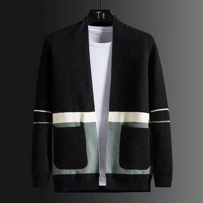 Rudens ziema vīriešu korejiešu modes raibs džemperis kabatas džemperis Homme vienkāršs trikotāžas mētelis vīriešu virsdrēbes augšā Hombre