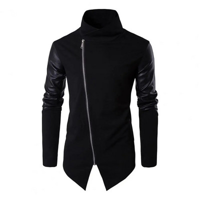 Vīriešu rudens mēteļa statīvs apkakle vienkrāsains, garām piedurknēm, rāvējslēdzējs jaciņš, raibs adījums, mīksts jaciņš, pavasara tops vīriešu apģērbi