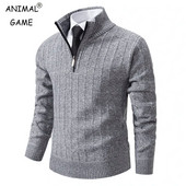 Uus sügisene ja talvine meeste poolkõrge kaelusega kampsun Hick lukuga pullover Slim Fit ühevärviline meeste topp