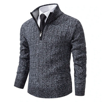 Νέο φθινοπωρινό και χειμερινό ανδρικό πουλόβερ με μισό λαιμό πουλόβερ Hick φερμουάρ Πλεκτό πουλόβερ Slim Fit μονόχρωμο μπλουζάκι για άνδρες