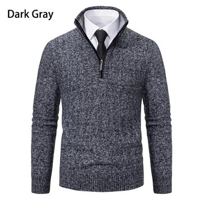 Uus sügisene ja talvine meeste poolkõrge kaelusega kampsun Hick lukuga pullover Slim Fit ühevärviline meeste topp