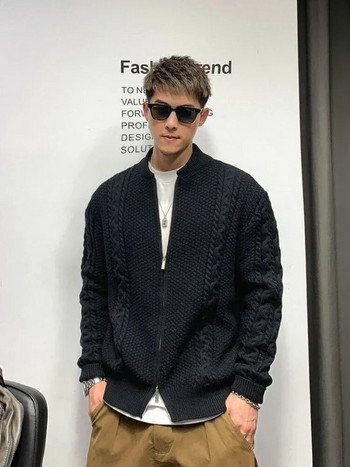 Πλεκτά πουλόβερ για άνδρες Ζακέτα Μοτοσικλέτα Ανδρικά Ρούχα Παλτό Μπουφάν με φερμουάρ Χωρίς κουκούλα Κορεάτικη μόδα 90s Vintage Style S